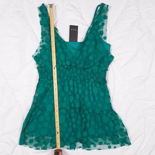 Vila Deep Teal Green Polka Dot Mesh Layered V-Neck Tank Top Cami Size XL