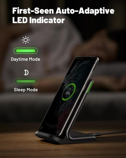 Wireless Charger Stand, 15W Fast Charging Dock Phone Charger, Adaptive LED Wireless Charging Station for iPhone 17 16 15 14 13 12 11 Pro Max, Samsung S23 S22 S21, Google Pixel 8 7 6 etc.