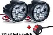 2pcs 6 LED Motorcycle Motorbike Motor Bike Cycle Headlight High Brightness Auxiliary Spotlights Scooters Waterproof Modified Light Bulbs with Switch