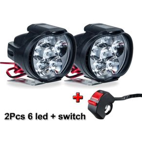 2pcs 6 LED Motorcycle Headlight High Brightness Auxiliary Spotlights Scooters Waterproof Modified Light Bulbs with Switch