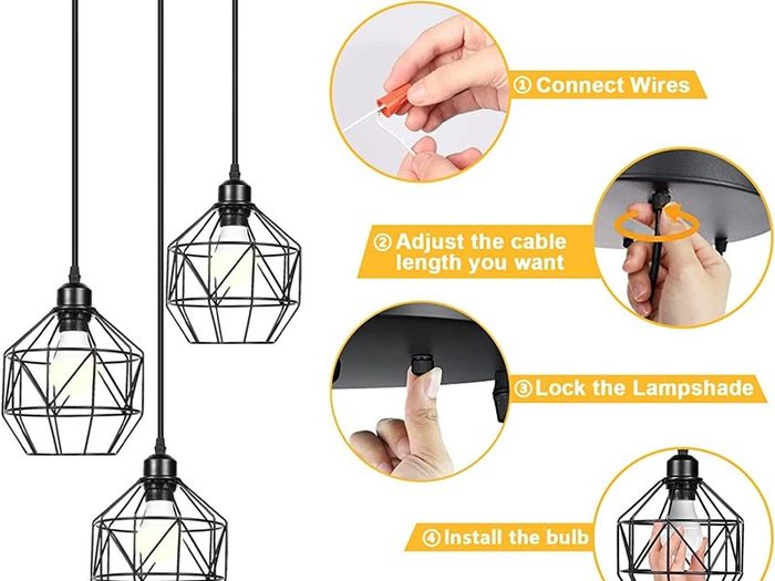 Pendant Light Hanging Lamp Fixture - 3-Light Vintage Hanging Ceiling Light Fixtures Black Metal Industrial Pendant Lighting Shade for Farmhouse Kitchen Dining Room (FREE POSTAGE)