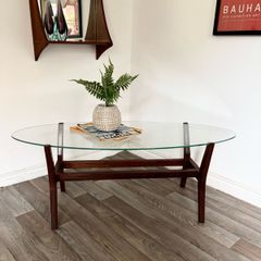 Vintage Retro Mid Century Teak & Glass Coffee Table