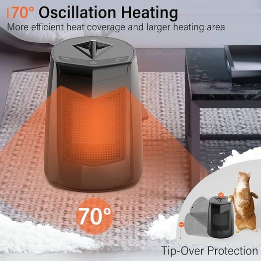 800W Energy Efficient Electric Heater with 3 Modes, 70 Degree Oscillation Fan Heater with Overheat Tip Over Protection, Low Energy Ceramic Plug in Heater, Portable Heater for Home office