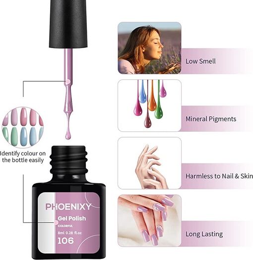Gel Nail Polish Starter Kit, Phoenixy 12 Colours Soak off Gel Nail Polish Set with Nail Lamp 8ml Gel Nail Kit Shellac Nail Kit Gift Set for Women (FREE POSTAGE)