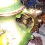 Beautiful Large Old Staffordshire Ironstone Ceramic Teapot with Green and Gold finish, Decorated with a Fruit Scene, Postage Available Image 4