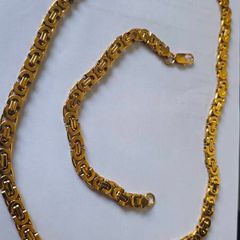 24K Solid Yellow Gold Round Bracelet and chain