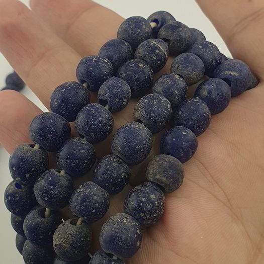 Antique African Style Cobalt Blue 9 -10mm Glass Beads Strands