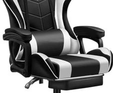Gaming Chair Ergonomic Computer Chair Office Chair Desk Swivel Chair Adjustable Reclining Footrest Cushion White New!