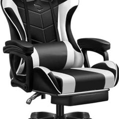 Gaming Chair Ergonomic Computer Chair Office Chair Desk Swivel Chair Adjustable Reclining Footrest Cushion White New!