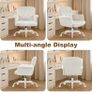 Home Office Desk Chair, Comfy Upholstered Fuzzy Vanity Chair with Wheels and Arms, Teddy Velvet Cute Adjustable Swivel Computer Seat for Living Room, Bedroom, Make Up and Salon, White Image 8
