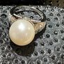 Sterling silver 925 Edison Pearl and Natural Cambodian Zircon Ring in Rhodium Overlay Image 4