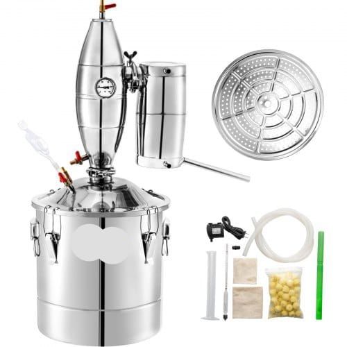 Alcohol Distiller, 30 Liter Alcohol Beverage Distiller, 6.6 Gal Beer Boilers Wine Grappa Spirits, Homemade Brewing Kit