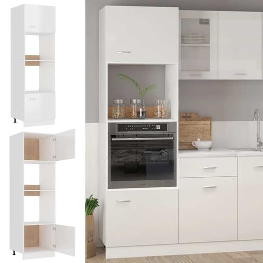 Microwave Cabinet High Gloss White 60x57x207 cm Chipboard