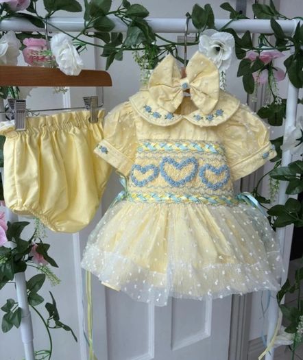 girls hand smock dress kick pants bows and socks