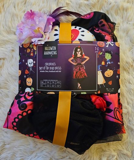 Halloween Children's Day of the Dead Dress + Accessories 7-8 Years