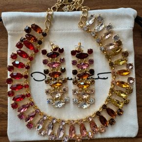 Oscar de la Renta Rainbow Crystal Necklace & Earrings Set