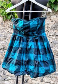 Atmosphere - Strapless Plaid Smock Puff Ball Mini Frock Dress