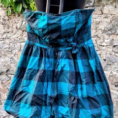 Atmosphere - Strapless Plaid Smock Puff Ball Mini Frock Dress