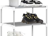 3 Tier White Shoe Rack, Shoe Rack Small, Mini Shoe Organizers, Slim Stackable Small Shoe Shelf Storage Shoe Stand Organizer for Hallway, Bedroom and Entryway Space Saving