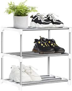 3 Tier White Shoe Rack, Shoe Rack Small, Mini Shoe Organizers, Slim Stackable Small Shoe Shelf Storage Shoe Stand Organizer for Hallway, Bedroom and Entryway Space Saving