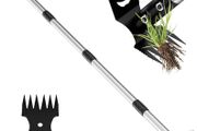 Weed Remover Tool 2-in-1 Weed Rake &amp; Hoe Combo, Heavy Duty Manual Weed Puller with 40-148cm Adjustable Long Handle, Ergonomic Weeding Tools for Lawn, Yard, Patio, Garden
