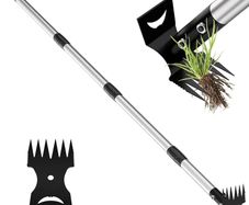 Weed Remover Tool 2-in-1 Weed Rake & Hoe Combo, Heavy Duty Manual Weed Puller with 40-148cm Adjustable Long Handle, Ergonomic Weeding Tools for Lawn, Yard, Patio, Garden