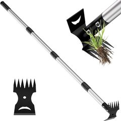 Weed Remover Tool 2-in-1 Weed Rake & Hoe Combo, Heavy Duty Manual Weed Puller with 40-148cm Adjustable Long Handle, Ergonomic Weeding Tools for Lawn, Yard, Patio, Garden