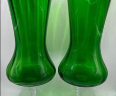 Pair of vintage Italian Empoli 10-inch emerald green vases