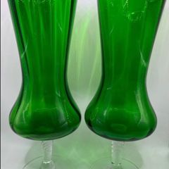 Pair of vintage Italian Empoli 10-inch emerald green vases