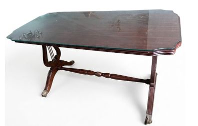 Regency Style Lyre-Leg Coffee Table with Glass Top