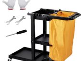 Commercial Cleaning Cart, 3-Shelf Commercial Janitorial Cart, 200 lbs Capacity Plastic Housekeeping Cart, with 25 Gallon PVC Bag, 120 x 51 x 98 cm, Yellow+Black