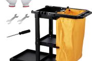 Commercial Cleaning Cart, 3-Shelf Commercial Janitorial Cart, 200 lbs Capacity Plastic Housekeeping Cart, with 25 Gallon PVC Bag, 120 x 51 x 98 cm, Yellow+Black