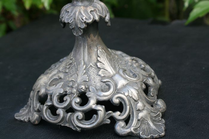 Vintage Art Nouveau Ornate Pierced Filigree Flower Vase Antique Silver Tone H-11"
