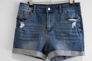 Pre Owned Distressed Turn-Up Denim Shorts