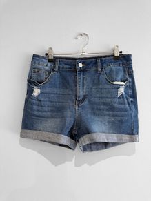 Pre Owned Distressed Turn-Up Denim Shorts