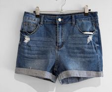 Pre Owned Distressed Turn-Up Denim Shorts