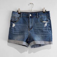 Pre Owned Distressed Turn-Up Denim Shorts