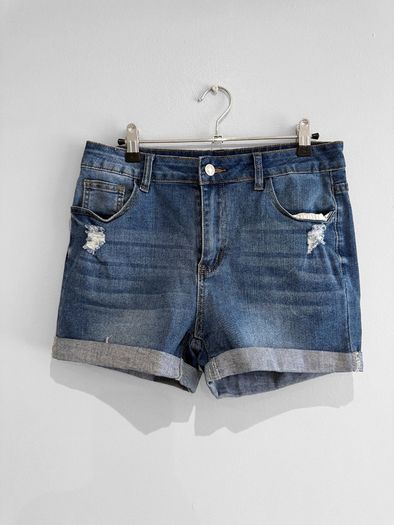 Pre Owned Distressed Turn-Up Denim Shorts