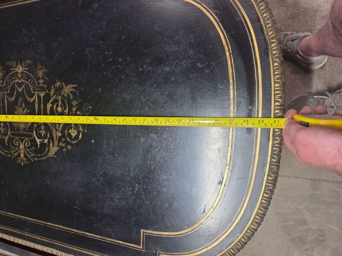 A 19th Century French Ebonised and Brass inlay and Metal Mounted Table with Drawer