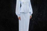 Confident Sensation Blue Floral Embroidery Pleated Sleeve Skirt Set