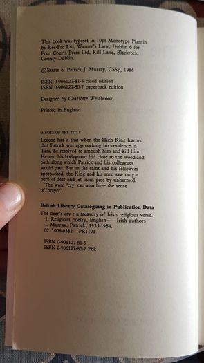 The Deer's Cry: A Treasury Of Irish Religious Verse , Ed. Patrick Murray