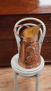 Vintage Hammered Copper & Brass Coal Scuttle with Scoop