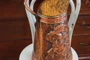 Vintage Hammered Copper &amp; Brass Coal Scuttle with Scoop