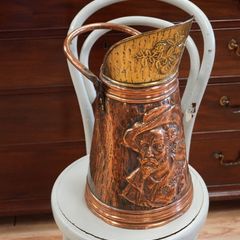 Vintage Hammered Copper & Brass Coal Scuttle with Scoop
