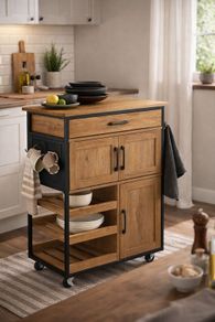 Kitchen Trolley with Worktop on Wheels