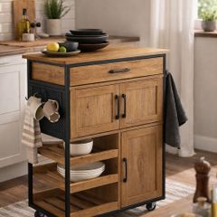 Kitchen Trolley with Worktop on Wheels