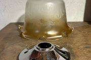 Vintage Vianne France "Cognac Etch" Satin Glass Lamp Shade w/ Chrome Fitter