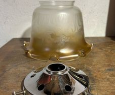 Vintage Vianne France "Cognac Etch" Satin Glass Lamp Shade w/ Chrome Fitter