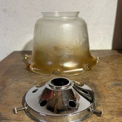 Vintage Vianne France "Cognac Etch" Satin Glass Lamp Shade w/ Chrome Fitter