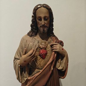 Large, vintage, cast 33" high Jesus Sacred Heart statue.